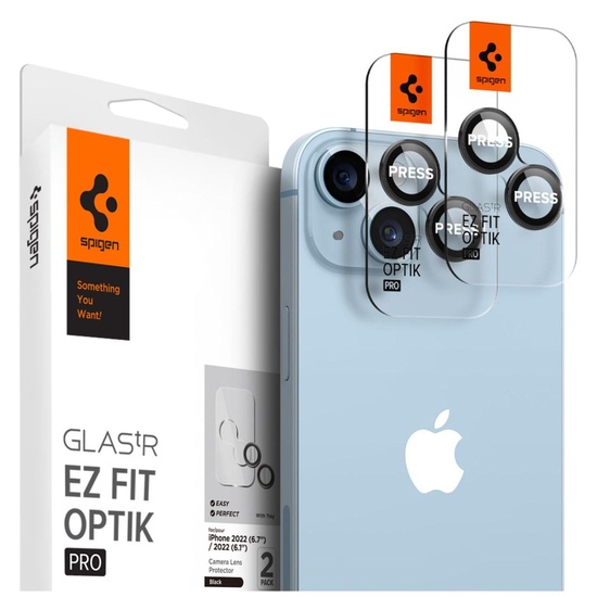 Spigen Kameraglasfolie EZ Fit Optik Pro iPhone 15 / 15 Plus / 14 / 14 Plus Schwarz (2 Stück/Packung)