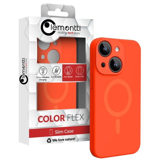 Lemontti Liquid Silicon MagCharge iPhone 15 Hülle Neon Orange (360° Schutz, feines Material, gefüttert mit Mikrofaser)
