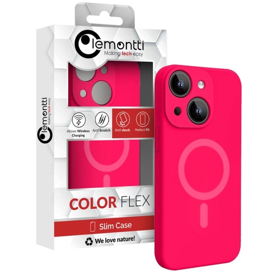 Lemontti Liquid Silicon MagCharge iPhone 15 Hülle Neon Pink (360° Schutz, feines Material, gefüttert mit Mikrofaser)