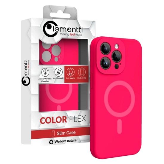 Lemontti Case Liquid Silicon MagCharge iPhone 15 Pro Neon Pink (360°-Schutz, feines Material, gefüttert mit Mikrofaser)
