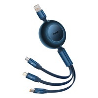 Cavo Baseus Bright Mirror 2 Retrattile 3 in 1 da USB a MicroUSB, Lightning e Type-C, Ricarica rapida Blu