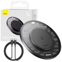 Caricabatterie induttivo Baseus Wireless Simple 2, 15 W con cavo da tipo C a tipo C, nero