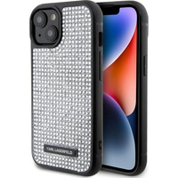 Custodia Karl Lagerfeld Piastra con strass Logo in metallo iPhone 15 Argento