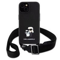 Custodia Karl Lagerfeld Saffiano Crossbody in metallo Karl&Choupette iPhone 15 Nera