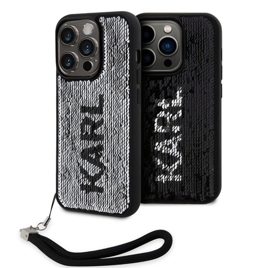 Custodia Karl Lagerfeld con paillettes reversibili per iPhone 15 Pro Max Nera / Argento