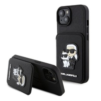 Karl Lagerfeld Saffiano Case Kaartsleufstandaard Karl&Choupette iPhone 15 Zwart