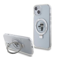 Custodia Karl Lagerfeld Ringstand Karl & Choupette MagSafe per iPhone 15 bianca