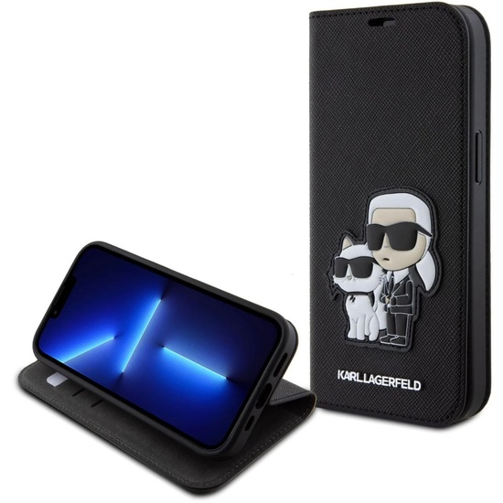 Karl Lagerfeld Husa Book PU Saffiano Karl & Choupette iPhone 15 Negro