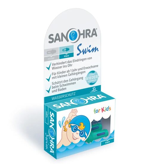 Tapones para los oídos para nadar, evitan que el agua entre en los oídos de los niños, 1 año+, reutilizables, hipoalergénicos, azul, SANOHRA Swim Kids