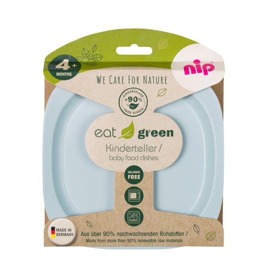 Set 2 piatti piani Eat Green per pappa per bambini, in bioplastica, lavabili in lavastoviglie, 4+ mesi, nip 37068