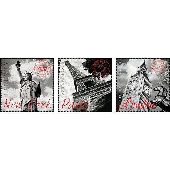 Puzzle Educa - Paris, London, New York, 3x500 Teile, mit kleber