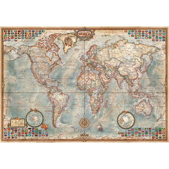 Educa Mini-Puzzle – Antike Weltkarte, 1000 Teile, inklusive Puzzle-Kleber
