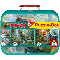 Puzzle Schmidt - Dinosauri, 2x60 + 2x100 pezzi, scatola di metallo