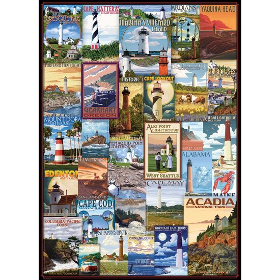 Puzzle Eurographics - Leuchttürme Vintage Poster, 1000 Teile