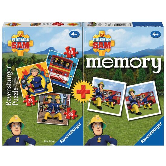 Puzzle Ravensburger - Feuerwehrmann Sam + Memory, 25/36/49 Teile, + Memory-Spiel