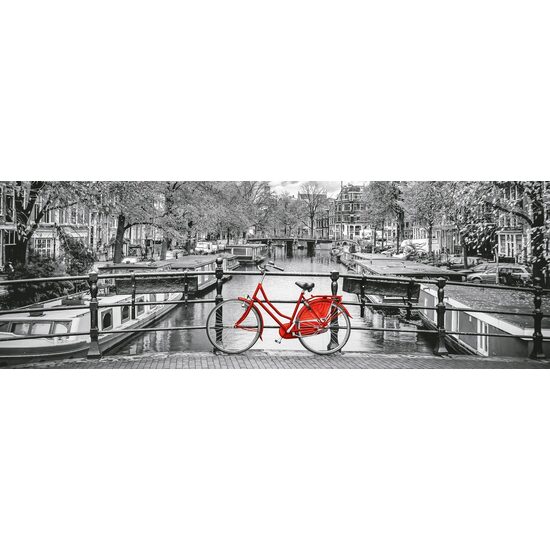 Puzzle panoramique Clementoni - Amsterdam Bicycle, 1000 pièces en noir et blanc