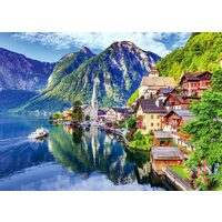 Puzzle TinyPuzzle - Lago e villaggio di Hallstatt con barca, 99 pezzi