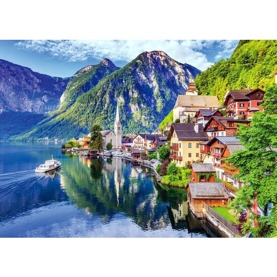 Puzzle TinyPuzzle - Hallstätter See und Dorf mit Boot, 99 Teile