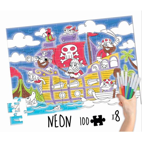 Puzzle à colorier Educa - Puzzle à colorier Pirates, 100 pièces