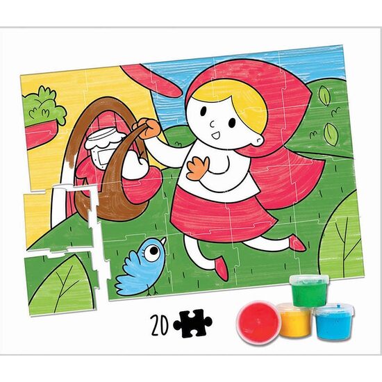 Puzzle para colorear Educa - Puzzle para colorear Caperucita Roja, 20 piezas