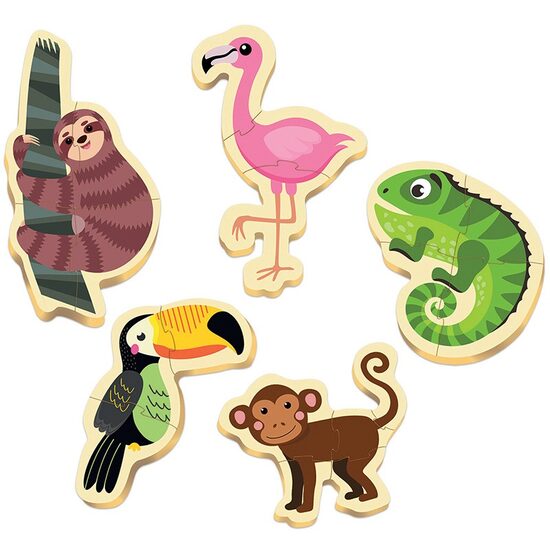 Puzzle Educa - Tropische Tiere, 3/3/4/4/5 Teile