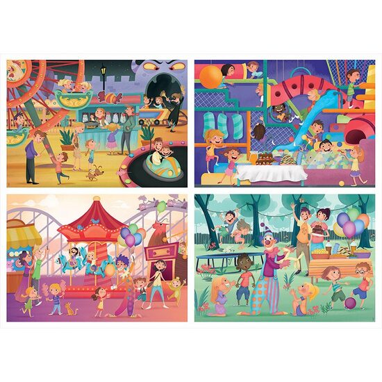 Puzzle Educa – Multi 4 Junior Park Attraktionen + Kinderparty, 20/40/60/80 Teile