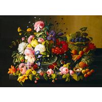 Puzzle 1000 Teile - Severin Roesen: Stillleben, Blumen und Früchte, 1855