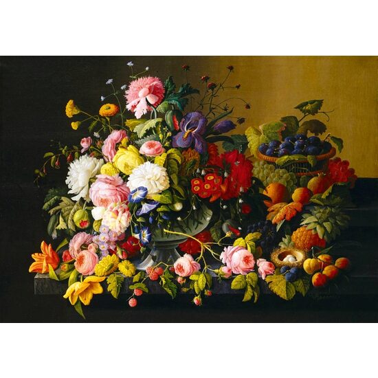 Puzzle 1000 piese - Severin Roesen: Still Life, Flowers and Fruit, 1855