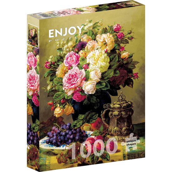 Puzzle 1000 piese Enjoy - Jean-Baptiste Robie: Still Life with Roses