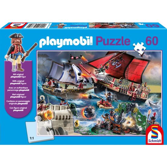 Puzzle Schmidt - Pirati, 60 pezzi, include la figura Playmobil