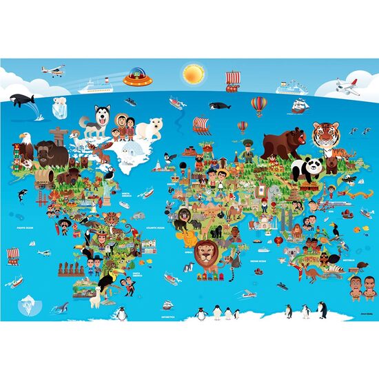 Puzzle 260 Teile - Cartoon-Weltkarte