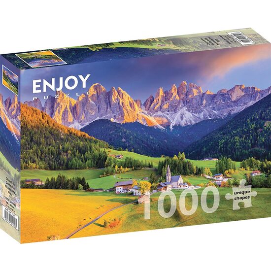 Puzzle 1000 piese Enjoy - Church in Dolomites Mountains, Italy