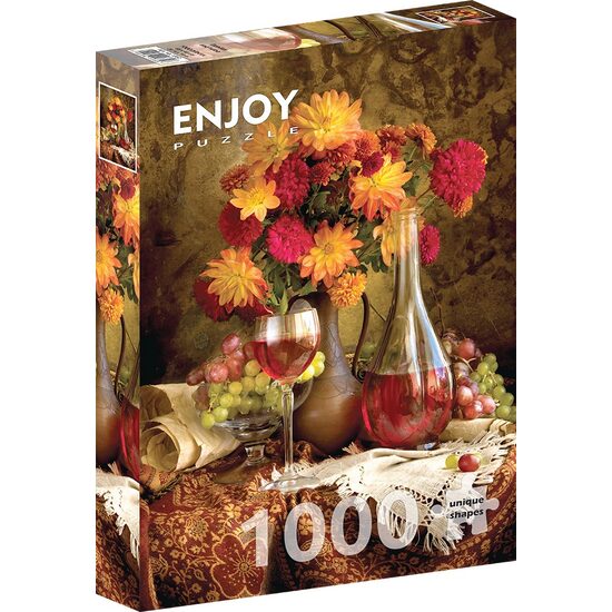 Puzzle 1000 Teile Enjoy – Dahlien und Wein