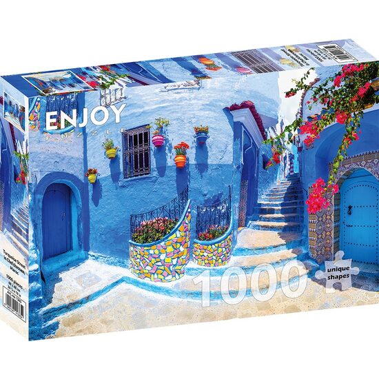Puzzle 1000 piese Enjoy - Turquoise Street in Chefchaouen, Maroc