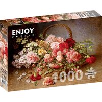 Puzzle 1000 Teile Viel Spaß – Hans Buchner: Ein Korb voller Rosen und Nelken