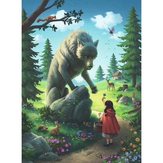 Puzzle 100 piese Ravensburger - Scufita Rosie Si Lupul, cu sclipici