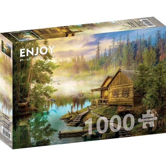 Puzzle 1000 piese Enjoy - A Log Cabin on the River