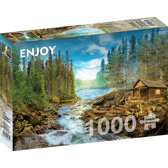 Puzzle 1000 piese Enjoy - A Log Cabin by the Rapids