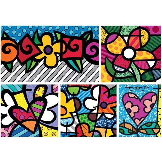 Puzzle 1500 pieces Bluebird - Romero Britto: Collage: Hearts and Flowers
