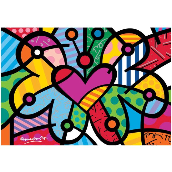 Puzzle 2000 Teile Bluebird - Romero Britto: Herzschmetterling