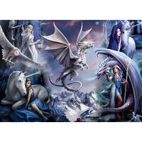 Puzzel 1500 stukjes Bluebird - Anne Stokes: Zilveren Draakcollage