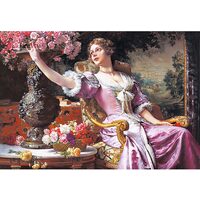Puzzel 3000 stukjes Castorland - Wladyslaw Czachorski: Dame in een paarse jurk met bloemen