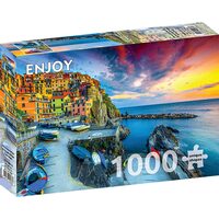 Puzzel 1000 stukjes ENJOY - Manarola Harbor bij zonsondergang, Cinque Terre, Italië