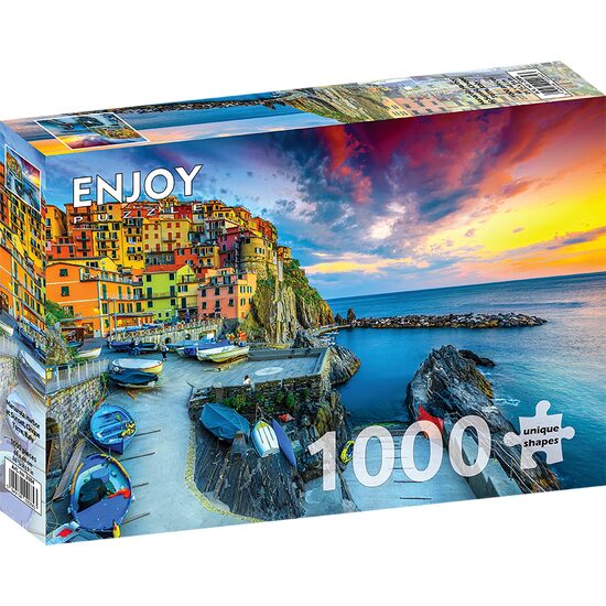 Puzzel 1000 stukjes ENJOY - Manarola Harbor bij zonsondergang, Cinque Terre, Italië