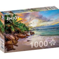 Puzzel 1000 stukjes GENIET - Seychellenstrand bij zonsondergang