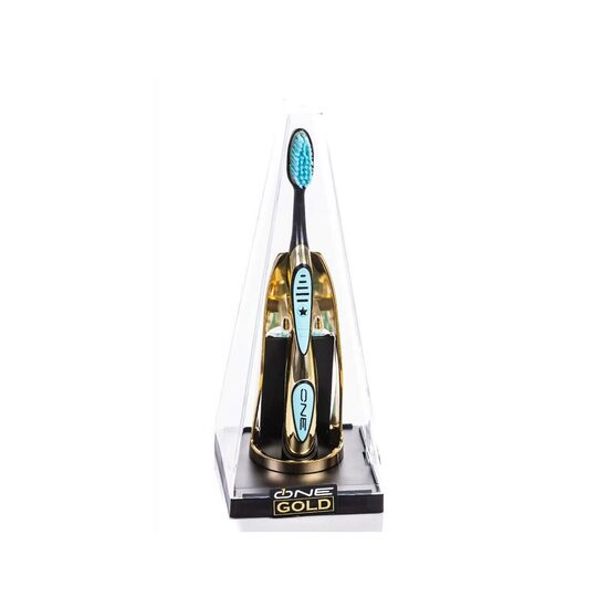 Uno spazzolino Gold placcato oro 24K, 3 ricariche Bleu, made in Italy, Limited Edition
