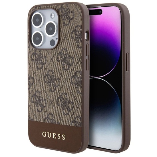 Guess Hoesje 4G Streeplogo MagSafe iPhone 15 Pro Bruin