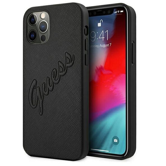 iPhone 12 Pro Max Case Guess Saffiano Vintage Script Black