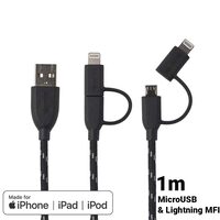Cavo MicroUSB e Lightning MFI Boompods Duo Nero (1m, treccia tessile)