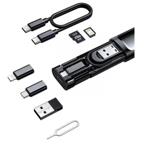 Mcdodo Set di adattatori e cavi, 1 custodia, 3 adattatori da USB-C a Lightning, microUSB, USB, 1 cavo USB-C, 1 scheda TF, 1 chiave per scheda SIM, Nero
